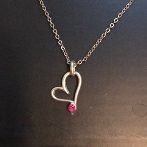 Silver Heart Necklace With Pink Jewel